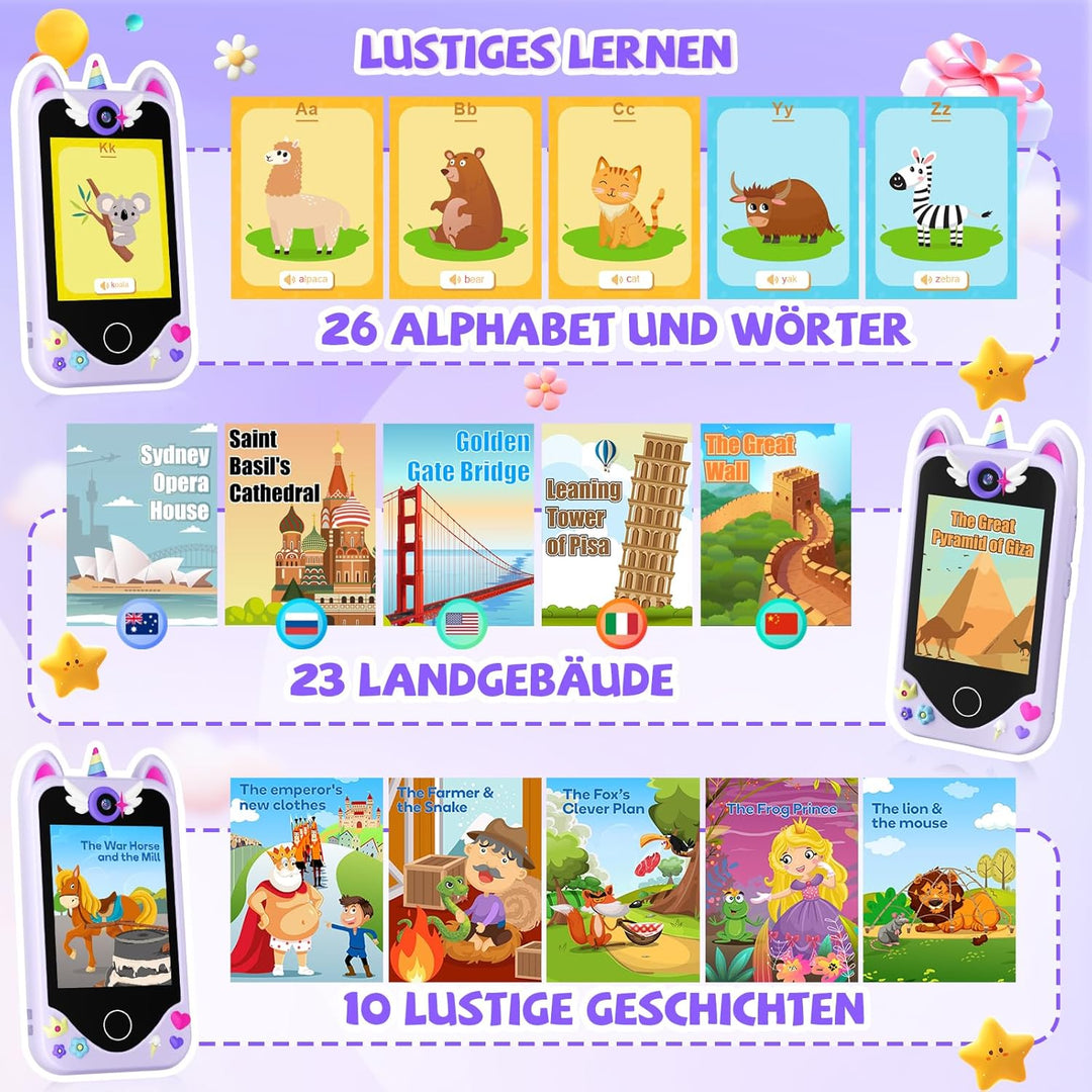 Kinder Handy Smartphone Mädchen Geschenke - Weihnachten Geburtstag Geschenke ab 3 4 5 6 Jahre Mädche