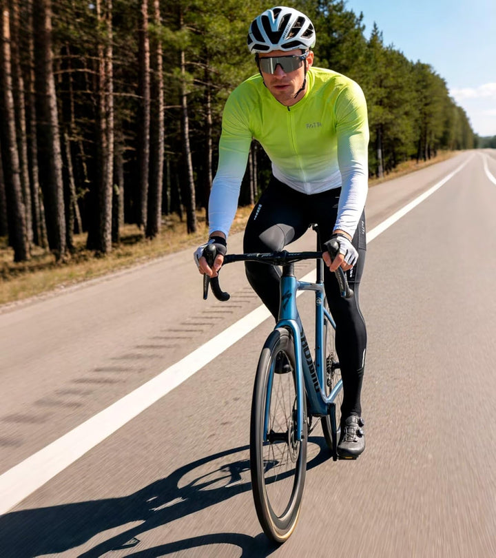 ROTTO Herren Radtrikot Fahrradtrikot Langarm Rennrad Trikot Farbverlauf Reihe L D1 Leuchtendes Grün-
