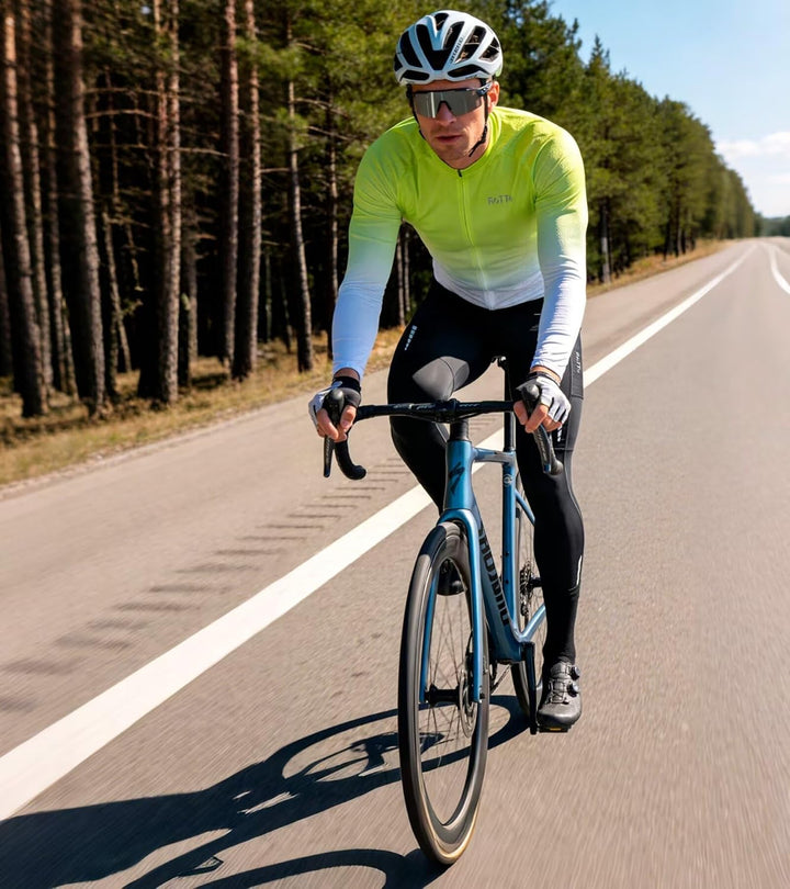 ROTTO Herren Radtrikot Fahrradtrikot Langarm Rennrad Trikot Farbverlauf Reihe D1 Leuchtendes Grün-we