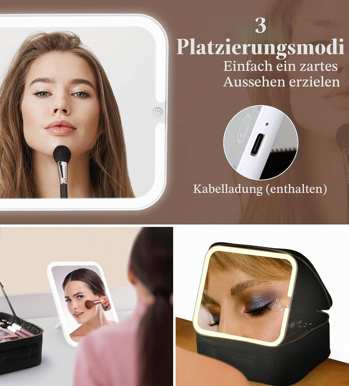Luxspire Make-up-Koffer, Kosmetikkoffer mit abnehmbarem beleuchteten Spiegel, tragbare Kosmetiktasch