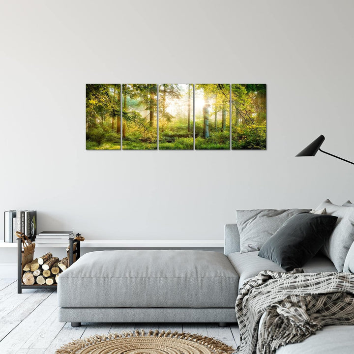 Runa Art Bild Wald Landschaft Wandbilder auf Vlies Leinwand 5 Teilig Wanddekoration Schlafzimmer Woh