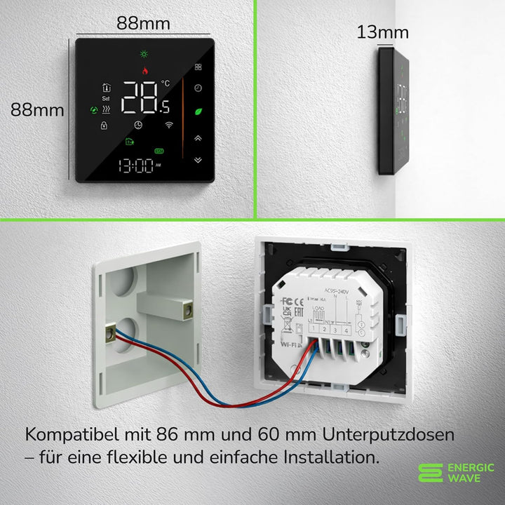 Thermostat für Elektrische Fussbodenheizung - Smart WIFI Programmierbar Raumthermostat Kompatibel mi