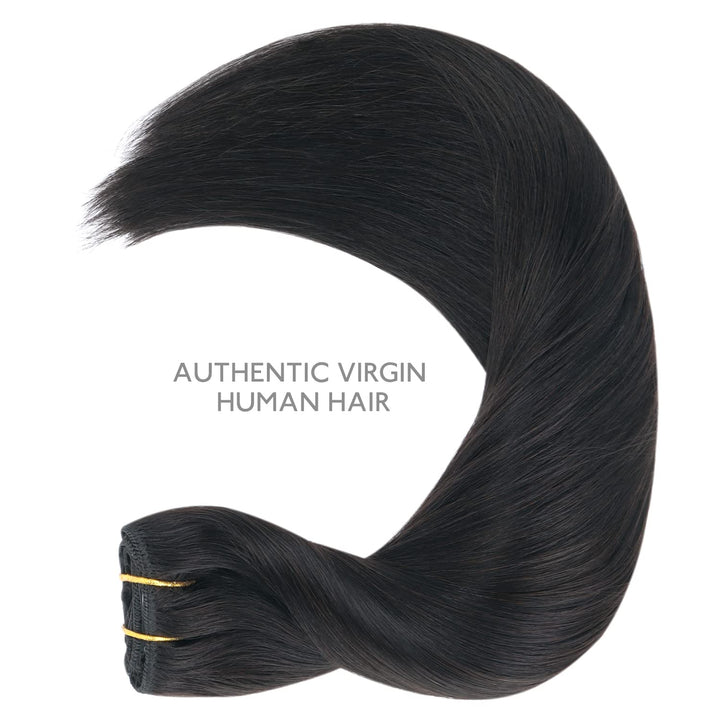WENNALIFE Clip in Extensions Echthaar, 75g 5pcs 40cm Natürliches Schwarz Extensions Clip in Remy Cli
