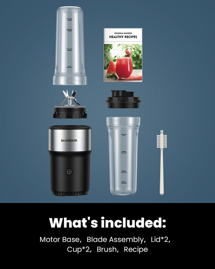 SHARDOR Smoothie Maker, 900W, StandMixer mit 2 * 650ml Flasche | Smoothie Mixer mit Edelstahl 6-Klin