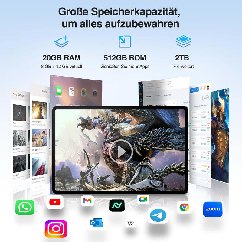 DOOGEE T40PRO Android 14 Tablet 12 Zoll Helio G99 Tablet PC, 20GB RAM 512GB ROM(2TB TF) Drawing Tabl