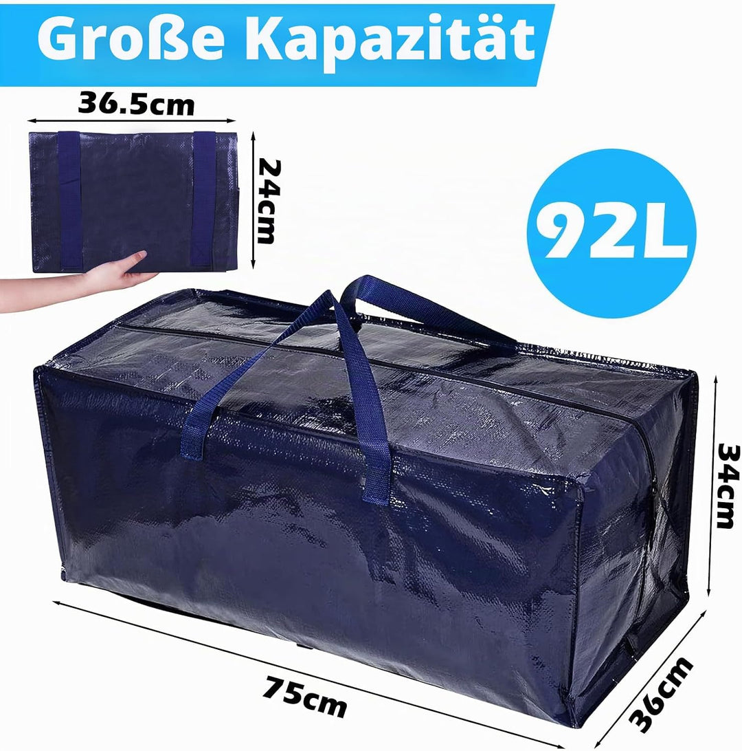 Withosent 92L Aufbewahrungstasche Gross Gewebt, 4er Wasserdicht Umzugstaschen mit Rucksackgurten und