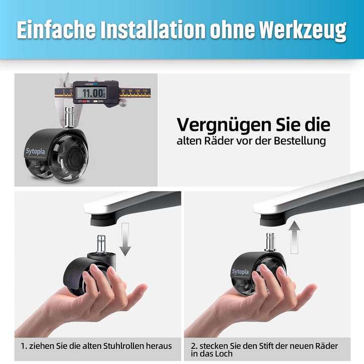 Sytopia Bürostuhl Rollen, 5er Set Rollen für Bürostühle, 11x22mm Hartbodenrollen für Bürostuhl Stuhl