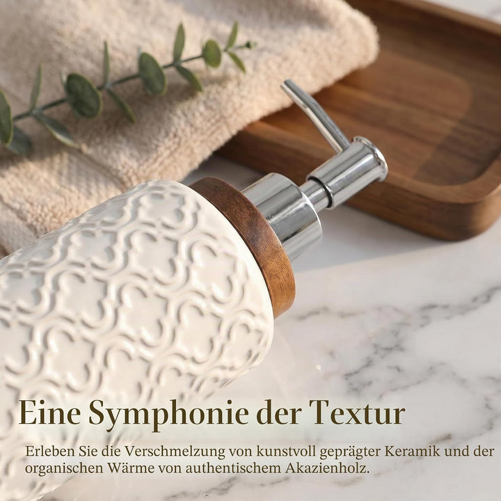 RQYIXI Geprägtes Keramik-Badezimmer-Zubehör-Set mit dunkelbraunem gebranntem Holz, marokkanisches Ra