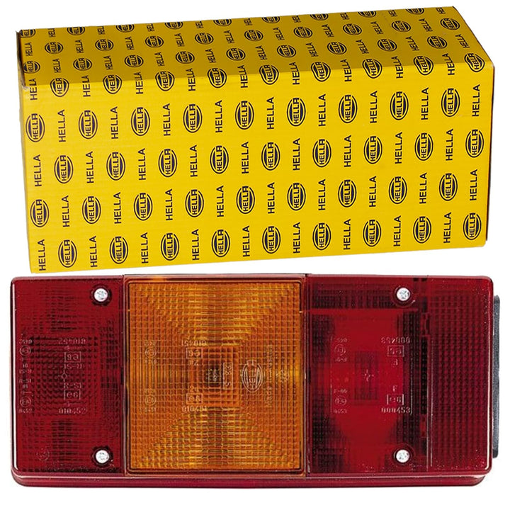 HELLA - Heckleuchte - Glühlampe - 12V - Anbau - Lichtscheibenfarbe: rot/gelb - Stecker: Flachstecker