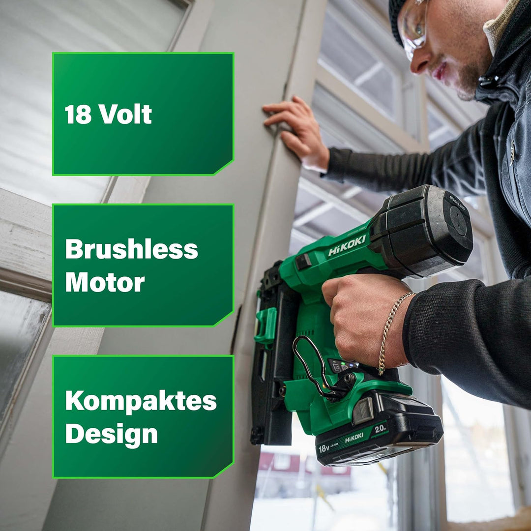 HiKOKI Akku-Stiftnagler 0° - 18 V, 25-64 mm Nägel, 16 Gauge - Kompakt, leicht, leistungsstark, LED-L