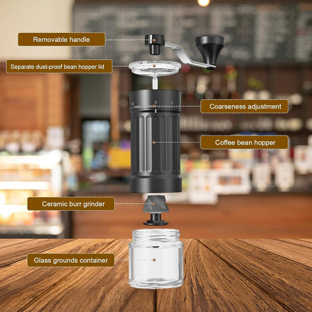 Manuelle Kaffeemühle mit 40 Externen Stufen und Keramik-Mahlwerk, Tragbare Handkaffeemühle mit Einst