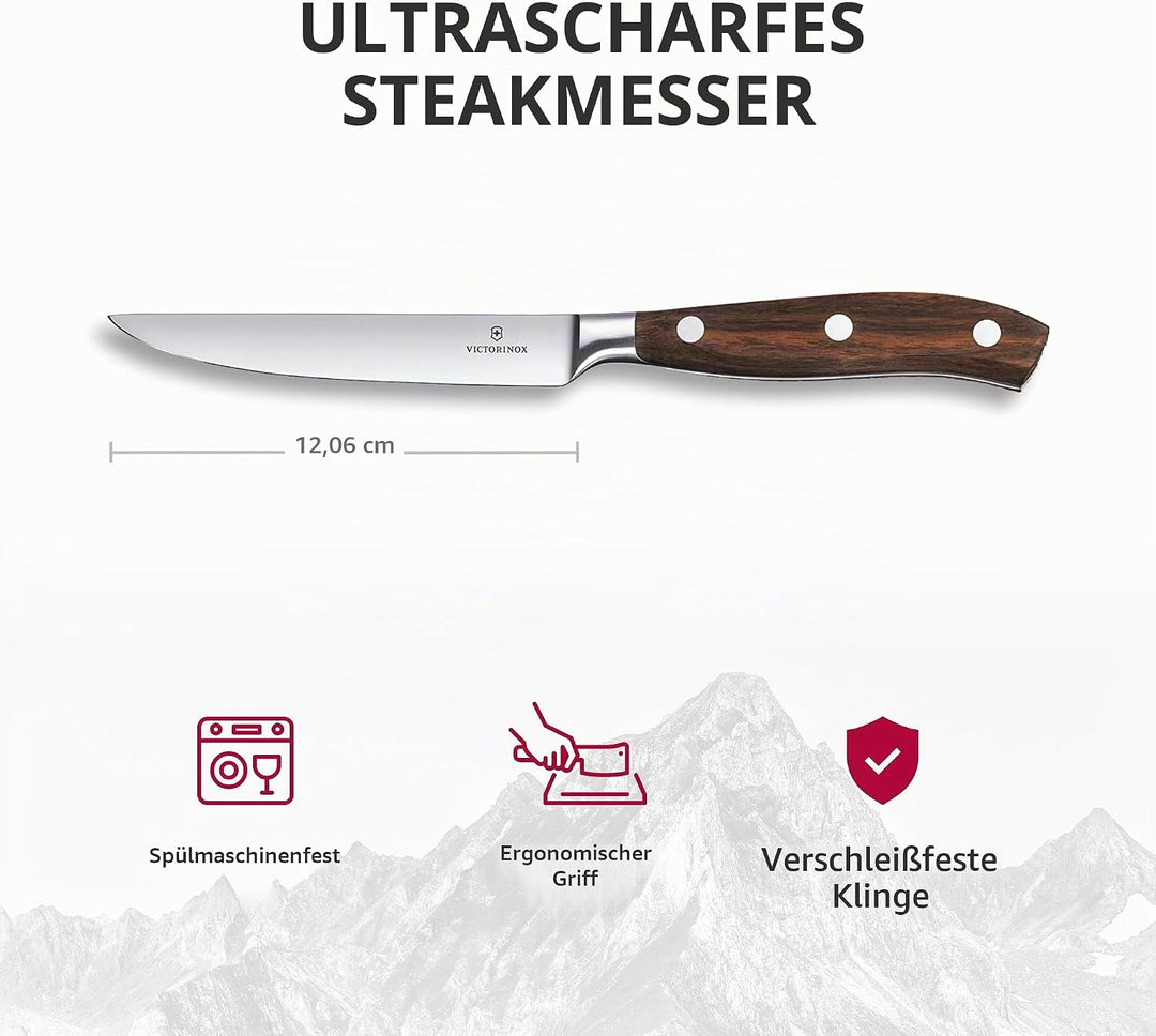 Victorinox Grand Maître, Profi Steakmesser-Set, 4-teilig, Extra Scharfe Klinge, gerader Schliff, 12