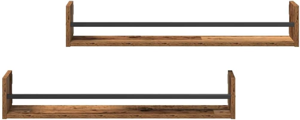 vidaXL Wandregal Wandmontiert 2 pcs Altholz 80 x 16 x 14 cm, Rechteckiges, modernes Wandregal, viel