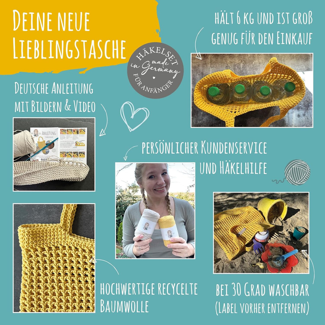 HÄKEL LIESE Häkelset Für Anfänger - Strandtasche Damen, Häkel Set für Anfänger Erwachsene, Häkelnade