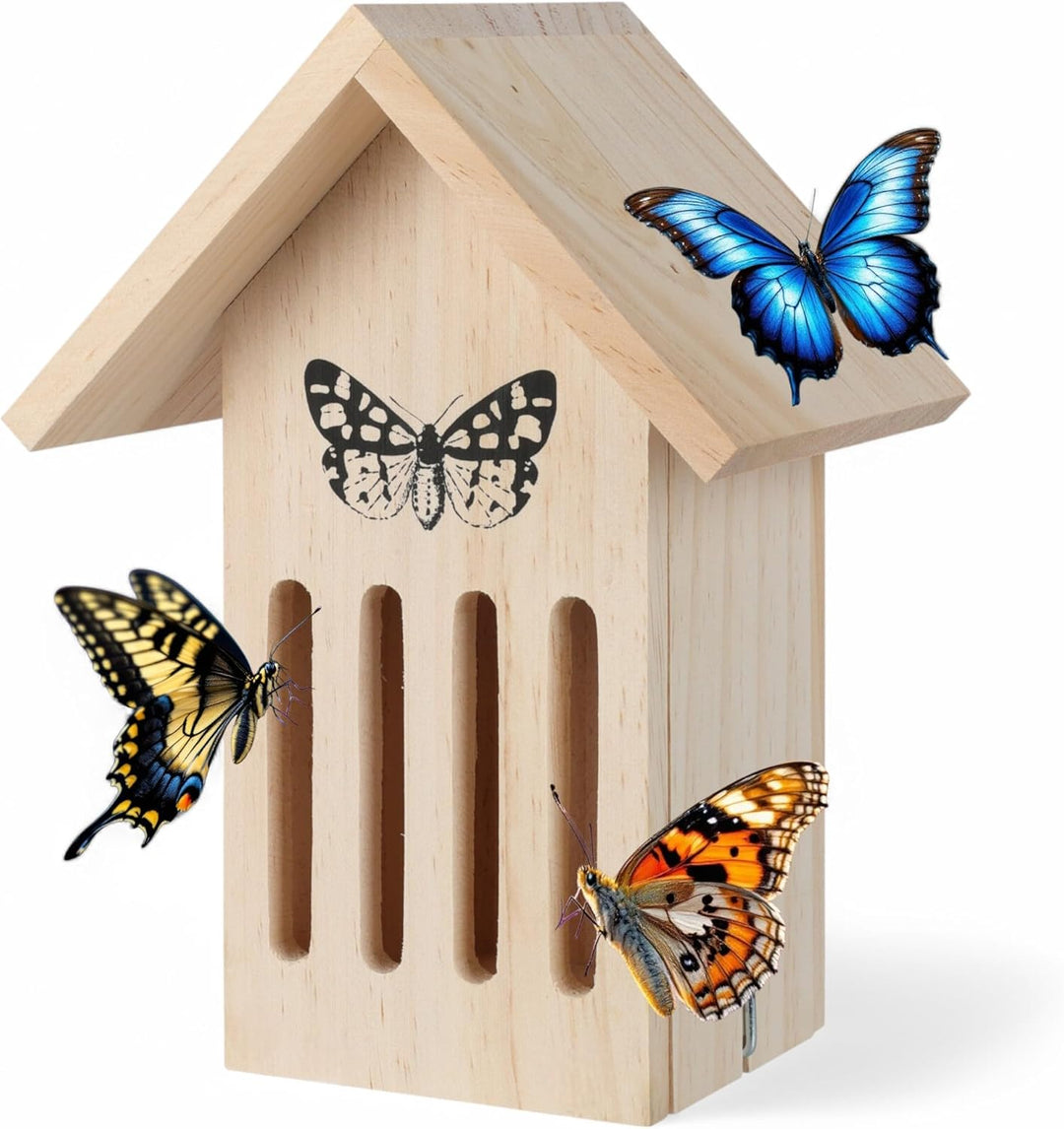 MIJOMA Schmetterlingshaus aus Holz – Wetterfestes Insektenhotel für Schmetterlinge – Schutz vor Fres