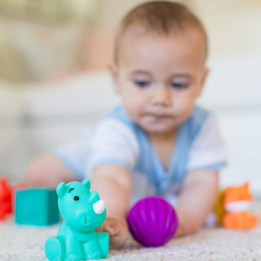 INFANTINO 216289 Sensory Plug und Roll Multiblöcke Kübel mit Texturierter Spielzeuge, Kübel mit