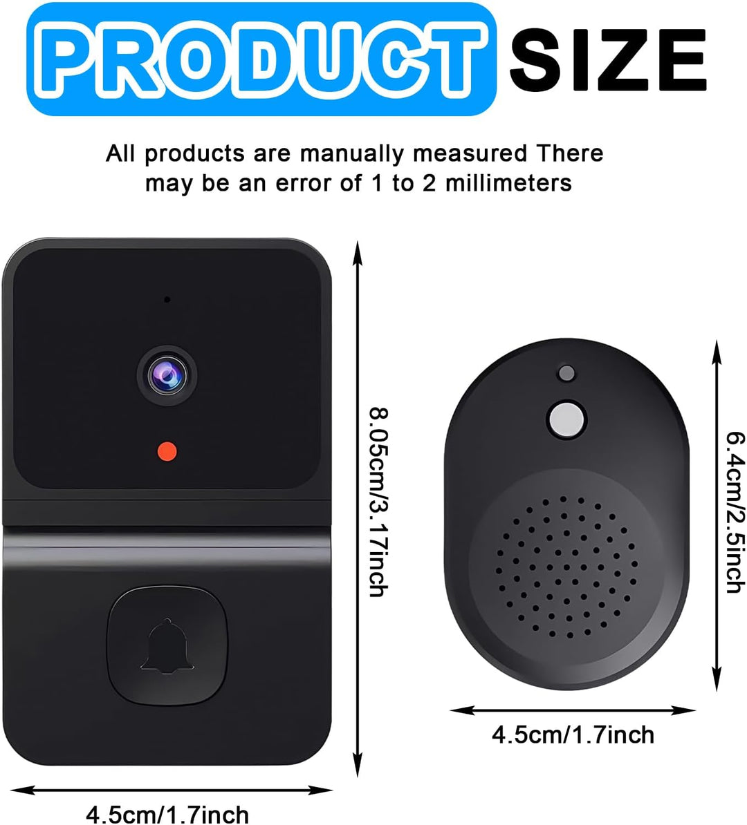 Video Türklingel mit Kamera Kabellos, WLAN Video Türklingel mit Kamera, 2.4GWifi Video Doorbell Nach