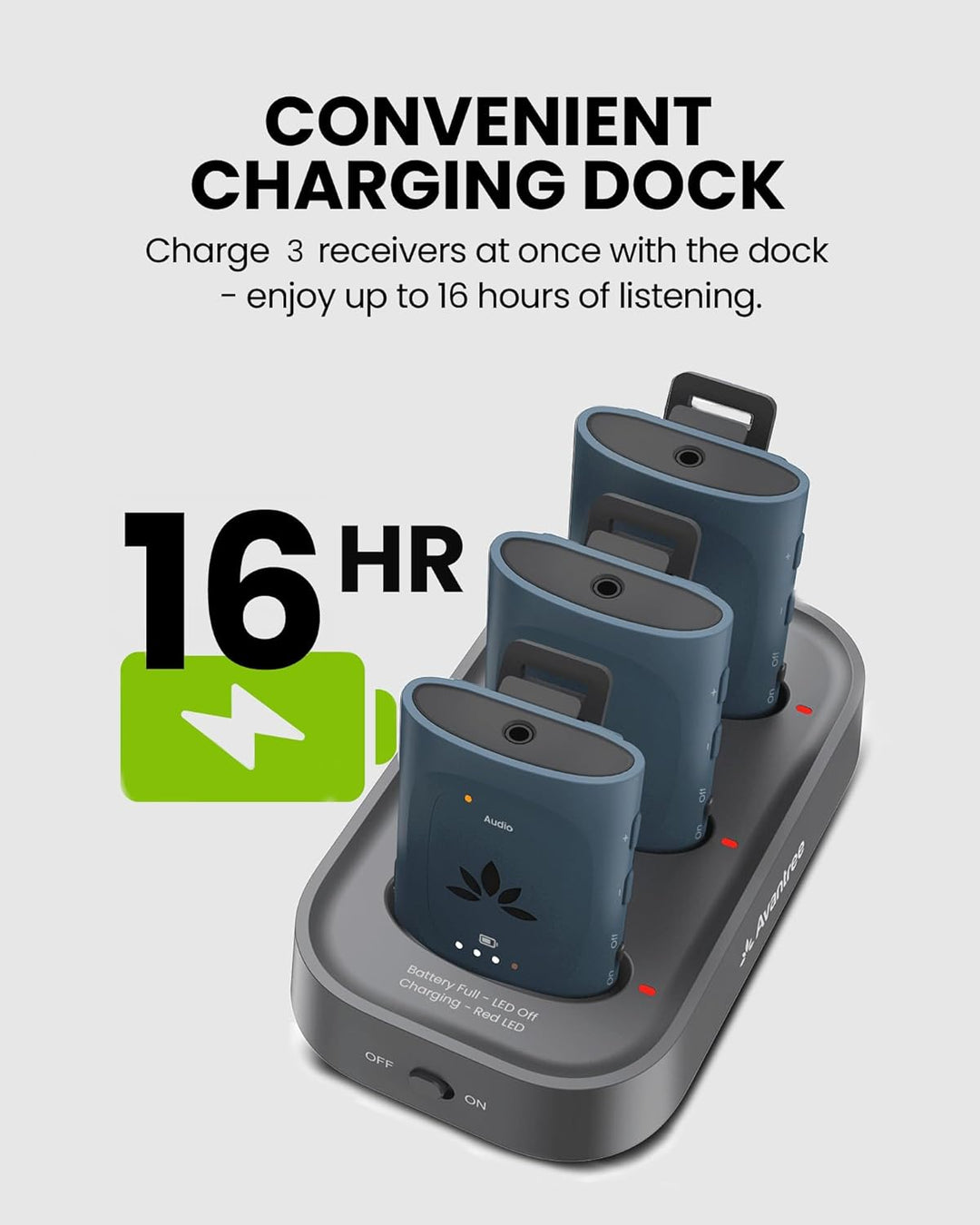 Avantree AuraPlex M3 – Auracast Assistive Listening System mit 1 Sender & 3 kabellosen Empfängern, b