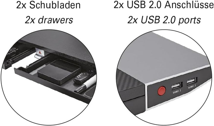 mywall Monitorständer mit RGB-Beleuchtung - HT44L, Klemmbefestigung, Bildschirmerhöhung, 2 Schublade