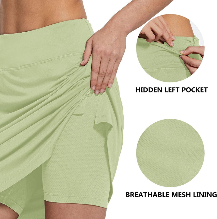 BALEAF Damen Tennisrock Knielang Sportrock hoher Taille Golfrock Outdoorrock Hosenrock mit Tasche XS