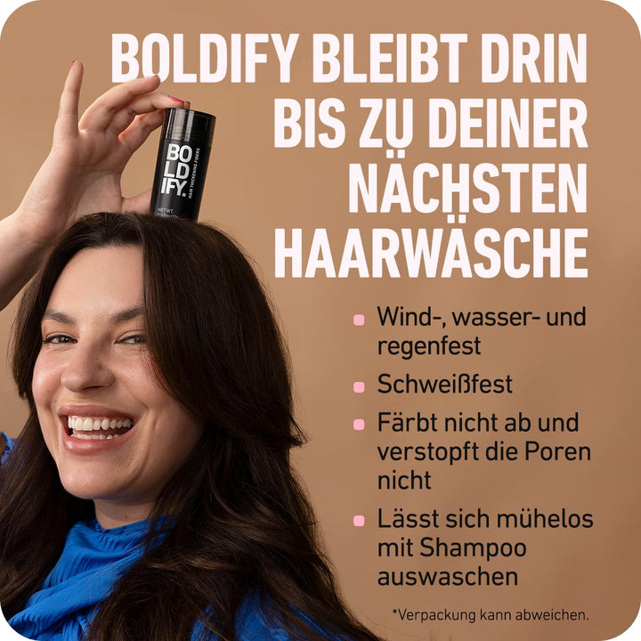 BOLDIFY Streuhaar für Dünner Werdendes Haar (Dunkel Kastanienbraun), Unsichtbar, Natürlich, Grosse F
