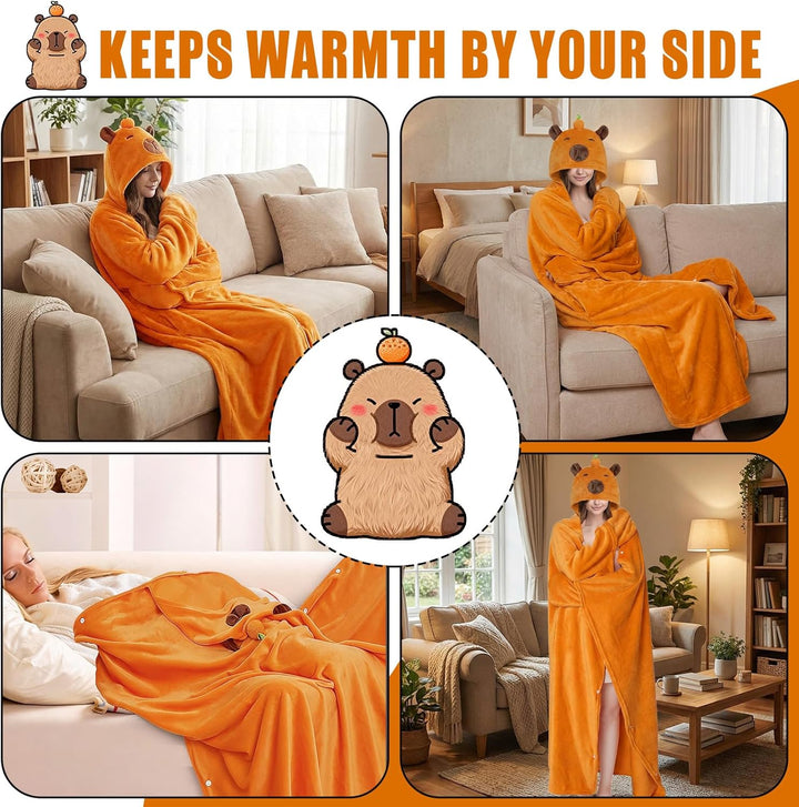 MSISILY Tragbare Decke Hoodie Kuscheldecke Mit Ärmeln, Decke Zum Anziehen Grosse Capybara Decke Gesc
