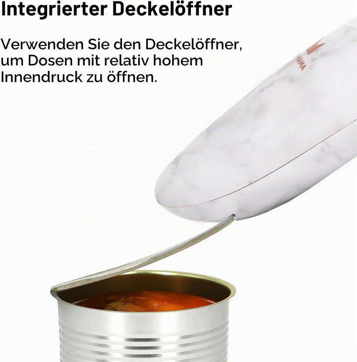 Kitchen Mama Elektrischer Dosenöffner V2 - Verbesserte Klinge öffnet jede Dosenform, Dosenöffner ohn