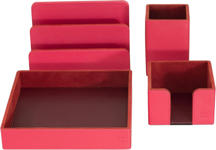 DUDU Schreibtisch-Set aus Leder für das Büro 4-teilig mit Taschenleerer Stifthalter Briefhalter Zett