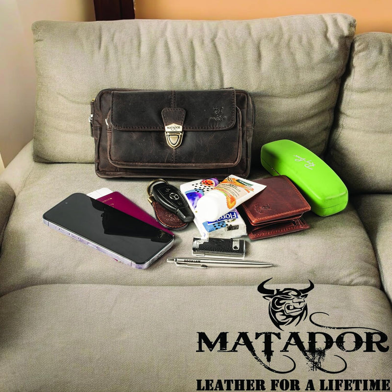 MATADOR (3 in 1 Tasche „Kairo“ – hochwertige Handy Bauchtasche Leder Herren – Umhängetasche Damen mi