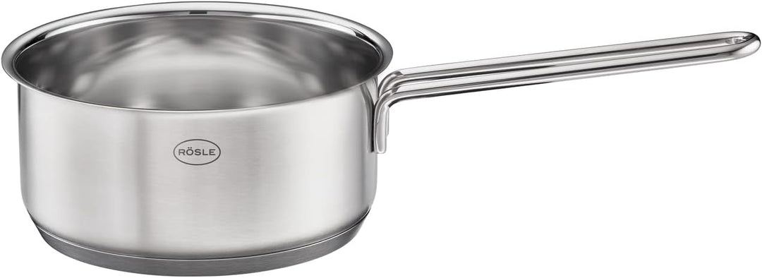 RÖSLE Basic Line Topf-Set 4-tlg., 3 Universaltöpfe, 1 Stielkasserolle, Edelstahl 18/10, mit Glasdeck