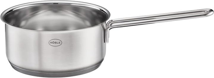 RÖSLE Basic Line Topf-Set 4-tlg., 3 Universaltöpfe, 1 Stielkasserolle, Edelstahl 18/10, mit Glasdeck