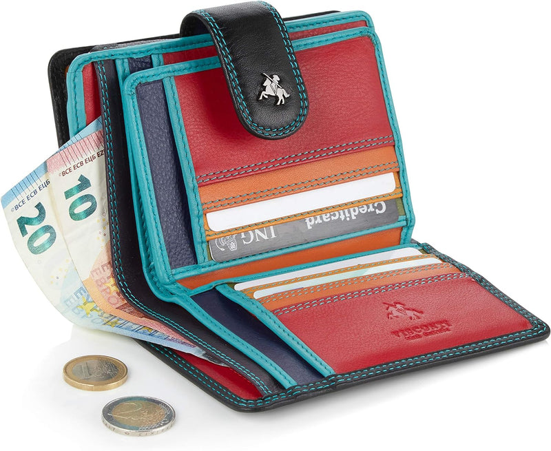 VISCONTI ® Leder Geldbeutel Damen RFID Schutz Geldbörse Damen Portemonnaie Bifold Mehrfarbig Portmon