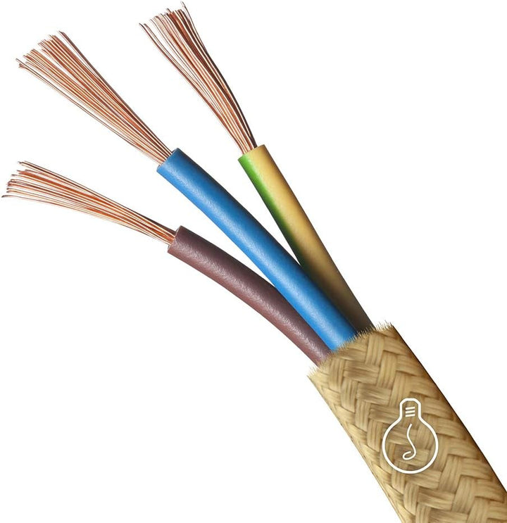 Amarcords - Textilkabel für Lampen KHAKI, rund, Jute, 3 Meter, mit Erdung 3x0,75 - Stoffkabel mit fa