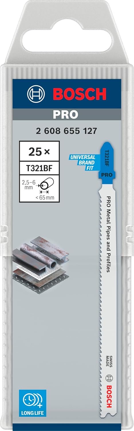 Bosch 25x PRO Metal Pipes and Profiles T321BF Stichsägeblatt (für Rohre und Profile aus Metall, Stah