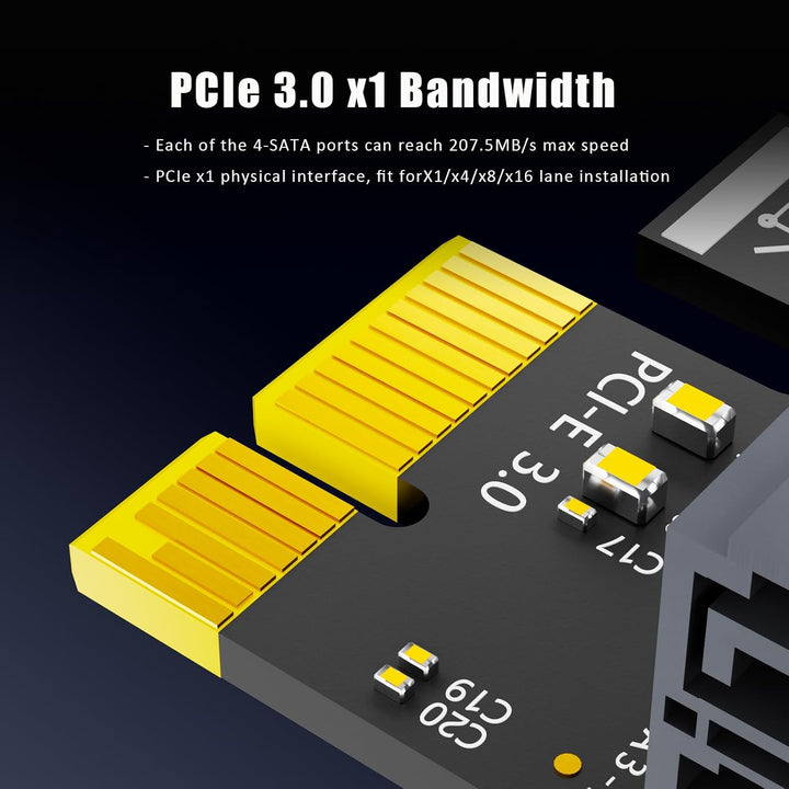 glotrends PCIe SATA Adapter Karte mit 4 Port SATA III 6Gbps (inklusive SATA Kabel und 15PIN SATA Spl