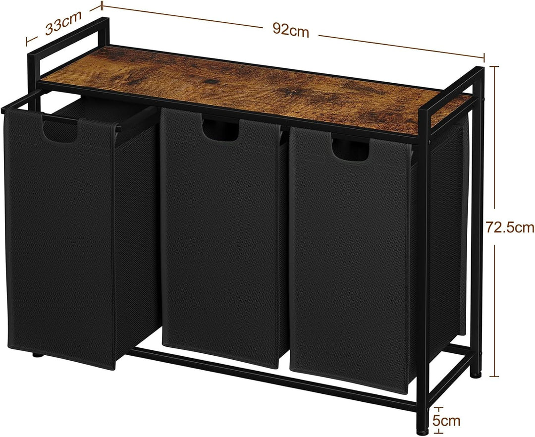 AMHANCIBLE Wäschekorb 3 Fächer 114L Braun, 114L Braun