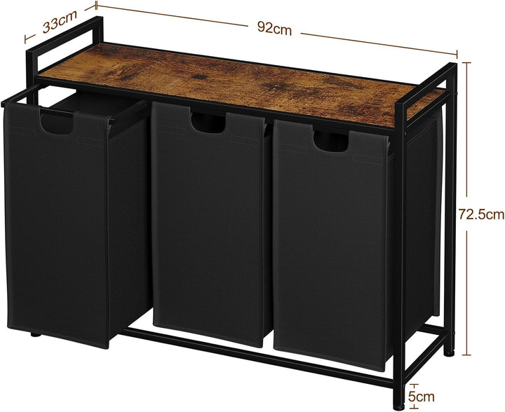 AMHANCIBLE Wäschekorb 3 Fächer 114L Braun, 114L Braun