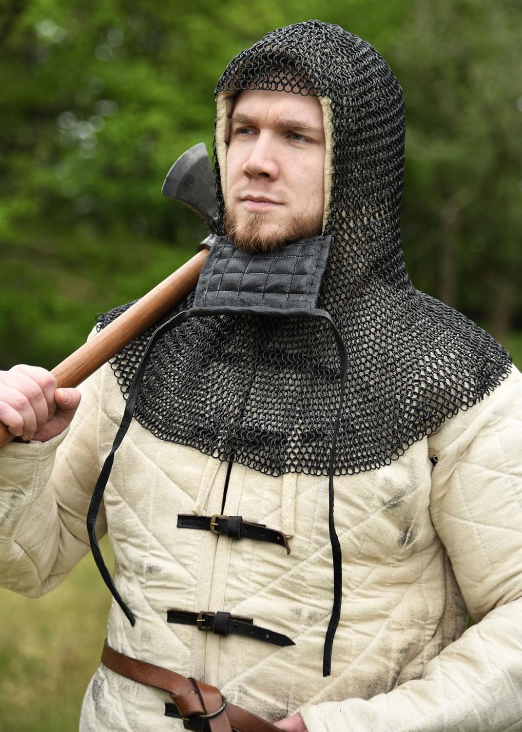 Kettenhaube mit quadratischem Mundschutz, ID8mm, brüniert - Mittelalter, LARP, Wikinger