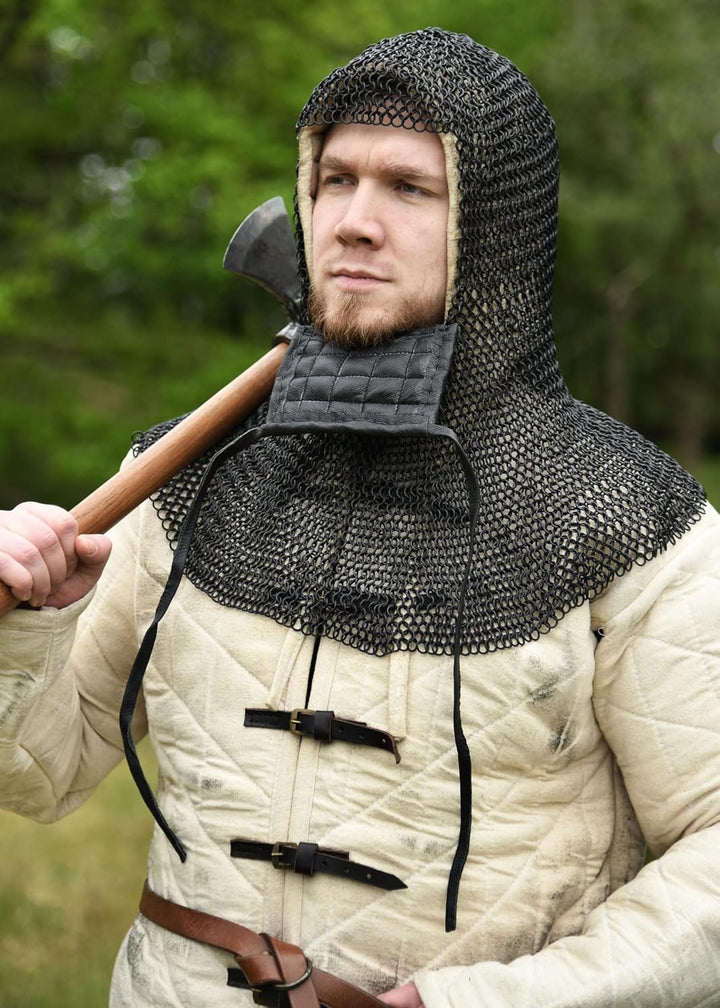 Kettenhaube mit quadratischem Mundschutz, ID8mm, brüniert - Mittelalter, LARP, Wikinger
