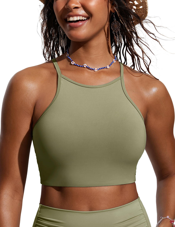 CRZ YOGA Damen Bikinitops Stehkragen Bikini Sport BH Racerback Gepolstert Bikinioberteil Sexy Bikini