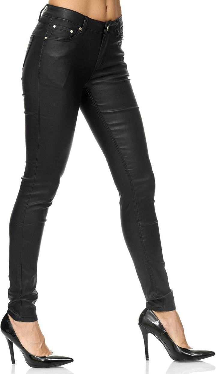 Elara Damen Hose Kunstleder Push Up Effekt Chunkyrayan 32 Slim Schwarz Fällt Eine Nummer Kleiner aus