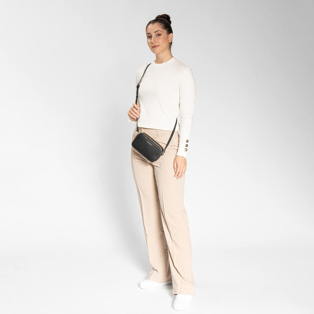 Lazarotti Bologna Leder Umhängetasche Damen | 2 Hauptfächer & längenverstellbarer Schulterriemen | m