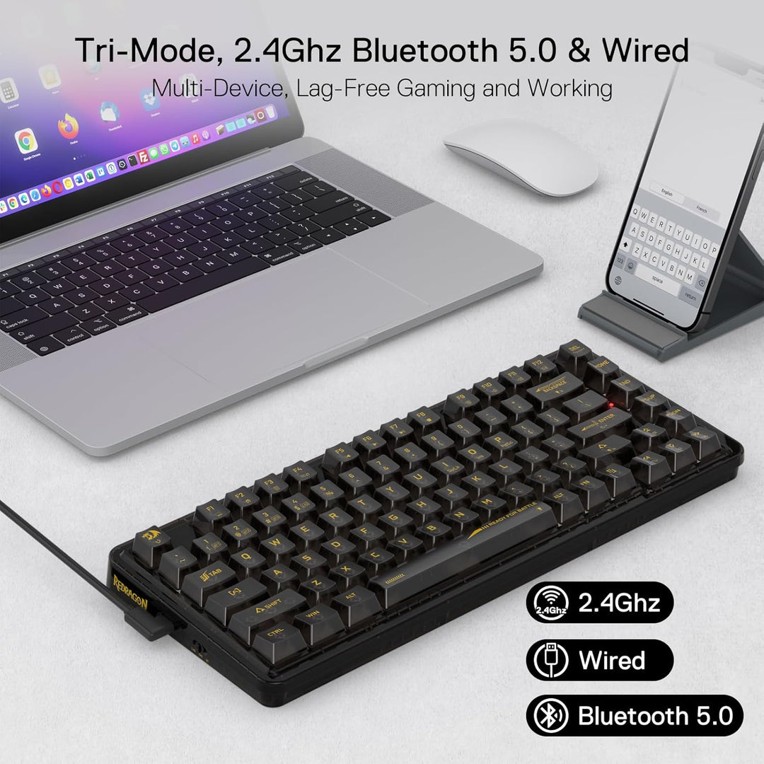 Redragon K649 PRO Gaming-Tastatur mit Dichtung, 3 Modi, 82 Tasten, volltransparente Hot-Swap-Mechani