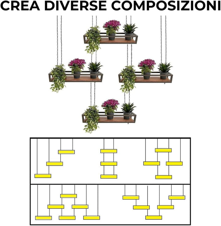 yelloo FLOWERS Hängendes Deckenregal mit Blumenketten für vertikale Garten Getränkehalter Flaschen B