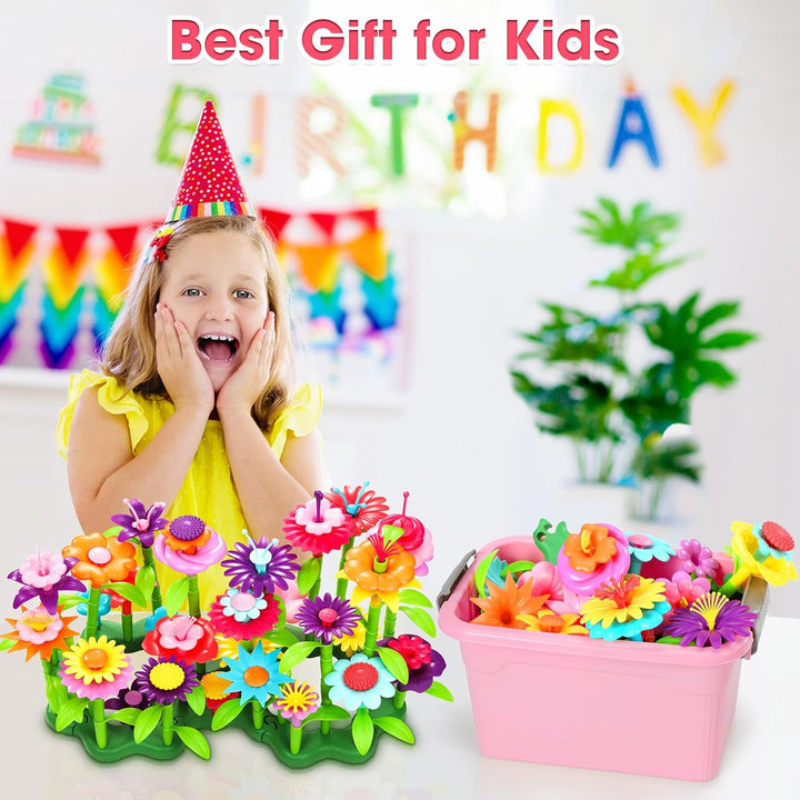 Fivejoy Blumengarten Spielzeug Für Mädchen 134PCS, DIY Bouquet Set Mit Rosa Box Draussen & Drinnen S
