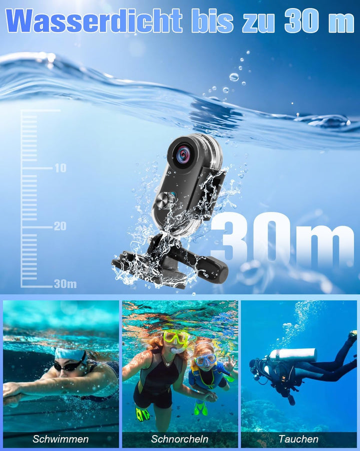Action Cam 4K, Sportkamera WLAN 120° 1080P HD, Mini Action Kamera WiFi Fahrrad Motorrad Helmkamera,