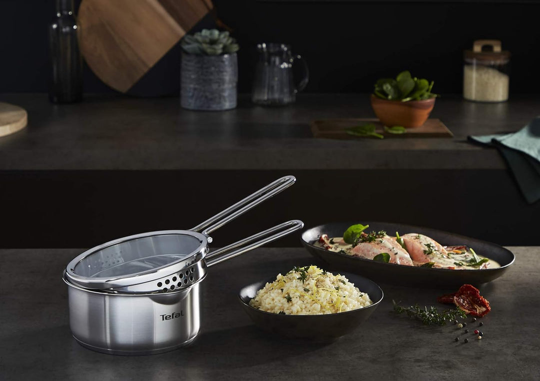 Tefal Nordica H852SA55 Stahl-Topfset mit Deckel 10-teilig, Topf: 18/20/24 cm, Kochtopf hoch 22cm, Ro