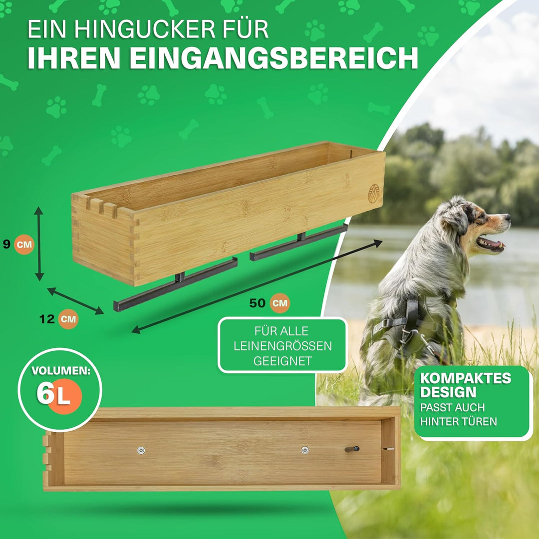 VELONT Hundegarderobe mit Ablage Personalisiert - Grösse XL - Perfekter Leinenparkplatz - Bambus - D