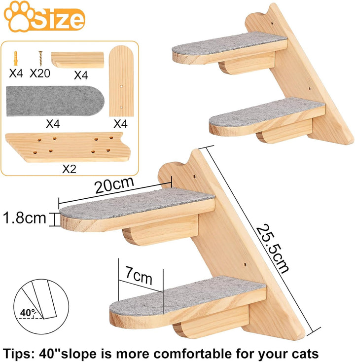 Wand Montierte Katze Kletterregal - Holz Vier Schritt Treppe Mit Plüsch Bedeckt - Möbel für Klettern