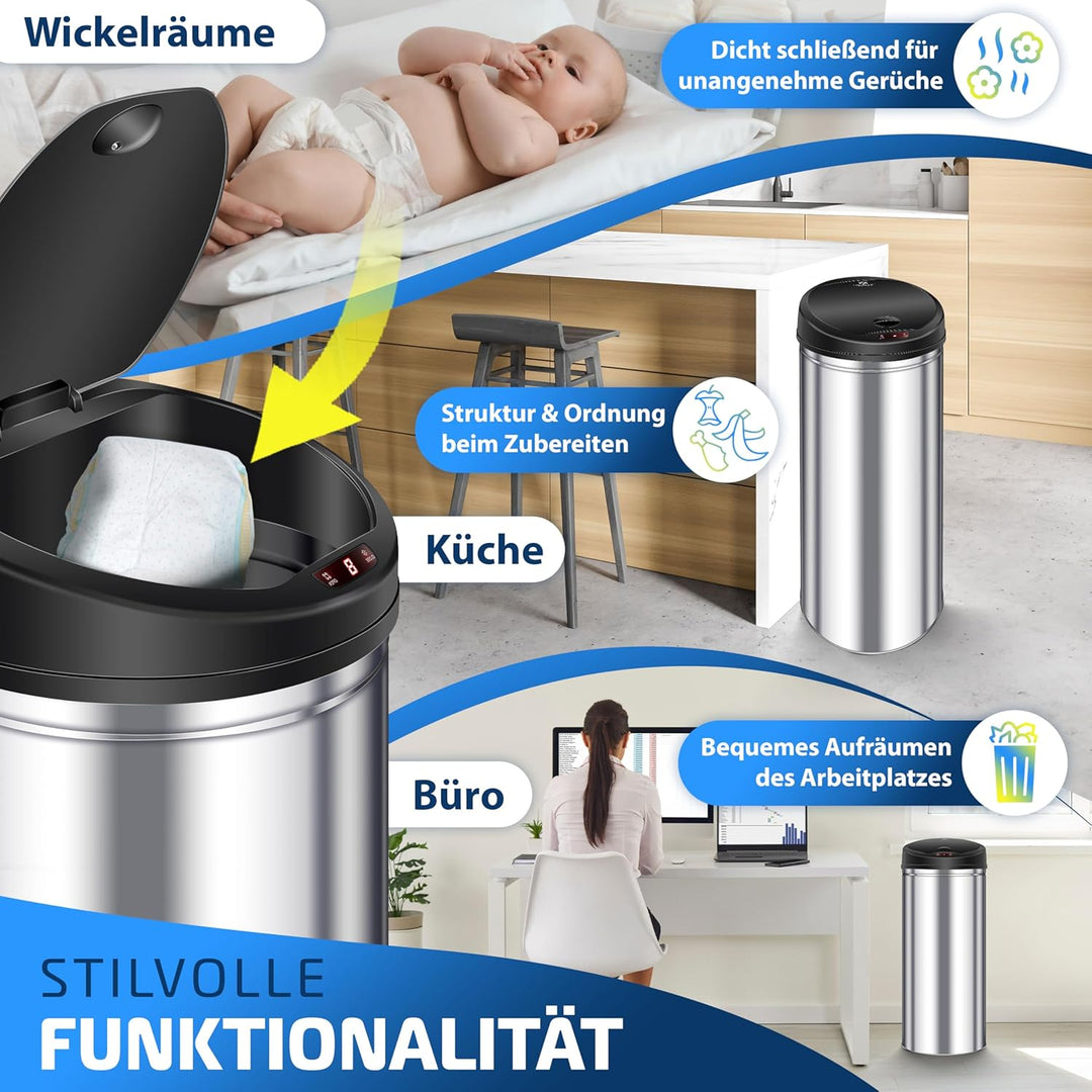 KESSER Sensor Mülleimer ✓ Automatik ✓ Abfalleimer ✓ Abfall | Edelstahl | Farbe: Silber | Grösse: 56